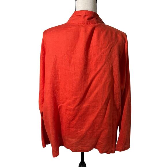 Planet Orange Signature Linen Button Down Shirt One Size Lagenlook Lightweight - Picture 4 of 8